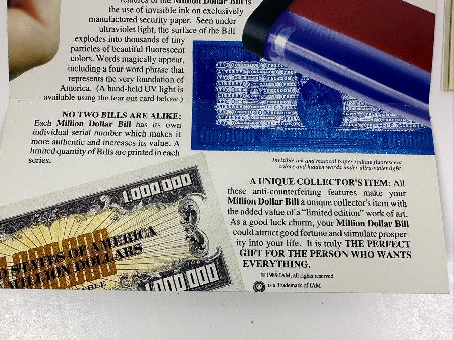 Limited Edition Novelty Million Dollar Bill With Certificate Of Authenticity 1988 IAM American Bank Note Company [Photo 12]