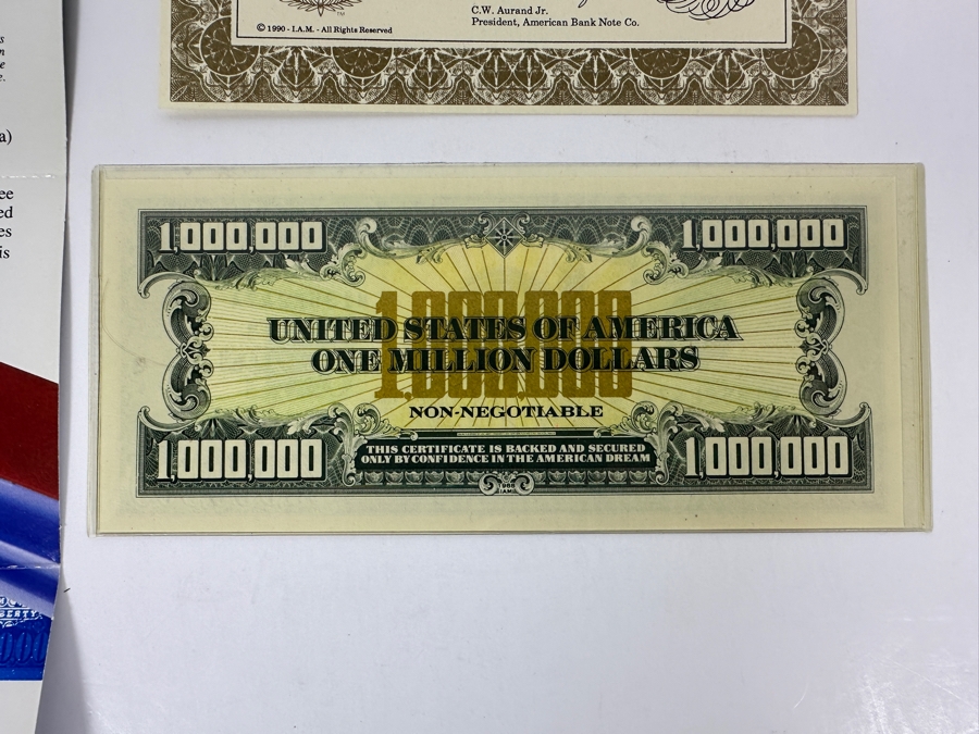 Limited Edition Novelty Million Dollar Bill With Certificate Of Authenticity 1988 IAM American Bank Note Company [Photo 5]