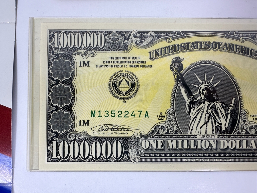 Limited Edition Novelty Million Dollar Bill With Certificate Of Authenticity 1988 IAM American Bank Note Company [Photo 3]