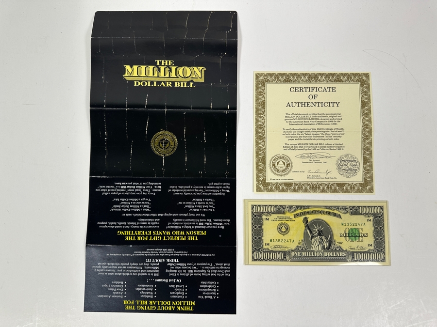 Limited Edition Novelty Million Dollar Bill With Certificate Of Authenticity 1988 IAM American Bank Note Company [Photo 14]