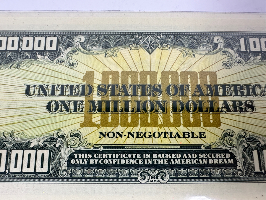 Limited Edition Novelty Million Dollar Bill With Certificate Of Authenticity 1988 IAM American Bank Note Company [Photo 6]