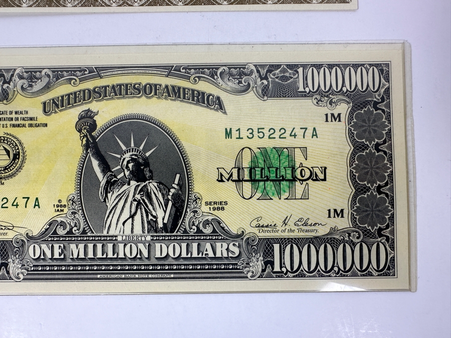 Limited Edition Novelty Million Dollar Bill With Certificate Of Authenticity 1988 IAM American Bank Note Company [Photo 4]