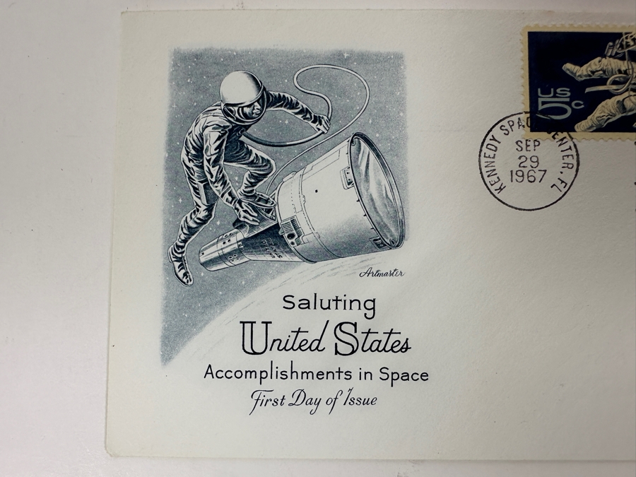 Pair Of Vintage 1967 Saluting United States Accomplishments In Space (Rarest Modern Space Cover) And 1969 Apollo 11 Mission First Man On The Moon [Photo 4]