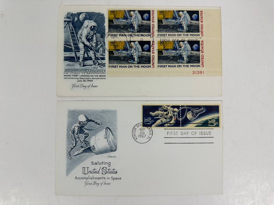 Pair Of Vintage 1967 Saluting United States Accomplishments In Space (Rarest Modern Space Cover) And 1969 Apollo 11 Mission First Man On The Moon [Photo 2]
