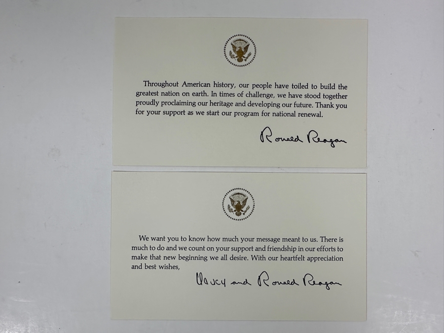 White House Ronald Reagan / Nancy And Ronald Reagan Thank You Cards With Facsimile Signatures And One White House Envelope [Photo 2]