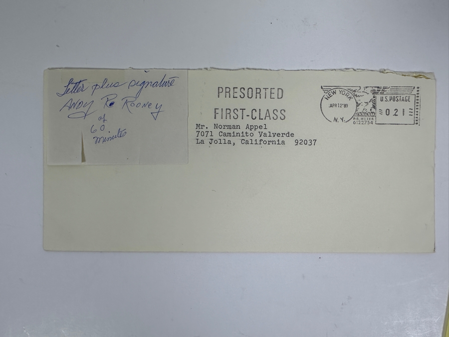 Vintage 1989 Hand Signed Andrew (Andy) A Rooney (1919-2011) 60 Minutes Personal Typed Letter With Handwritten Typos Andy Rooney Signature [Photo 7]