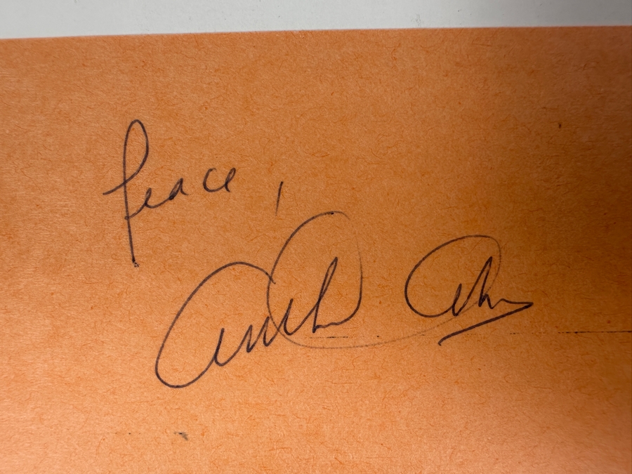 Arthur Ashe (1943-1993) American Professional Tennis Player Signature And Abby Van Buren (Dear Abby) Signed Set Of Three Mint 4 Cent Pony Express Stamps With Invoice From Monetary Ltd. Of Dallas [Photo 2]