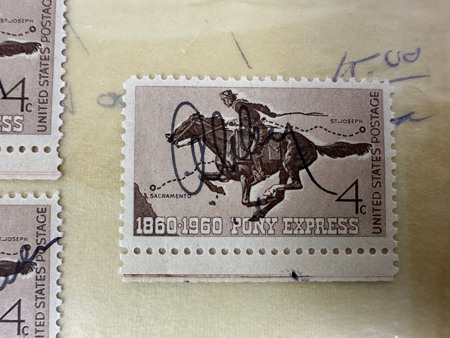 Arthur Ashe (1943-1993) American Professional Tennis Player Signature And Abby Van Buren (Dear Abby) Signed Set Of Three Mint 4 Cent Pony Express Stamps With Invoice From Monetary Ltd. Of Dallas [Photo 6]