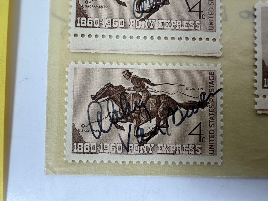 Arthur Ashe (1943-1993) American Professional Tennis Player Signature And Abby Van Buren (Dear Abby) Signed Set Of Three Mint 4 Cent Pony Express Stamps With Invoice From Monetary Ltd. Of Dallas [Photo 5]