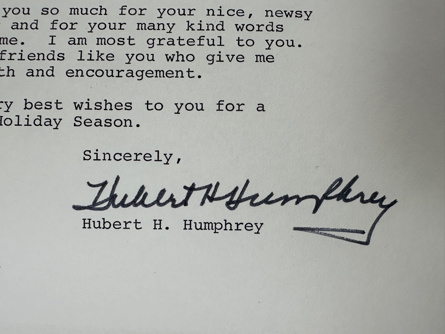Vintage 1977 Hand Signed Hubert H. Humphrey (1911-1978) Former Vice President And Senator Of The U.S. Personal Letter And Vintage 1978 Hand Signed Muriel Humphrey Personal Letter Signatures [Photo 3]