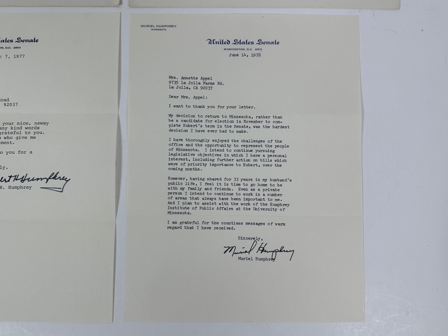 Vintage 1977 Hand Signed Hubert H. Humphrey (1911-1978) Former Vice President And Senator Of The U.S. Personal Letter And Vintage 1978 Hand Signed Muriel Humphrey Personal Letter Signatures [Photo 7]