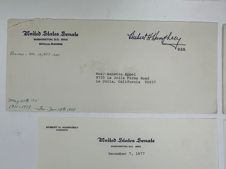 Vintage 1977 Hand Signed Hubert H. Humphrey (1911-1978) Former Vice President And Senator Of The U.S. Personal Letter And Vintage 1978 Hand Signed Muriel Humphrey Personal Letter Signatures [Photo 6]
