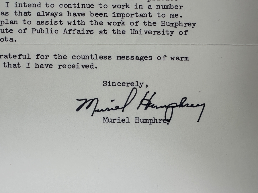 Vintage 1977 Hand Signed Hubert H. Humphrey (1911-1978) Former Vice President And Senator Of The U.S. Personal Letter And Vintage 1978 Hand Signed Muriel Humphrey Personal Letter Signatures [Photo 9]