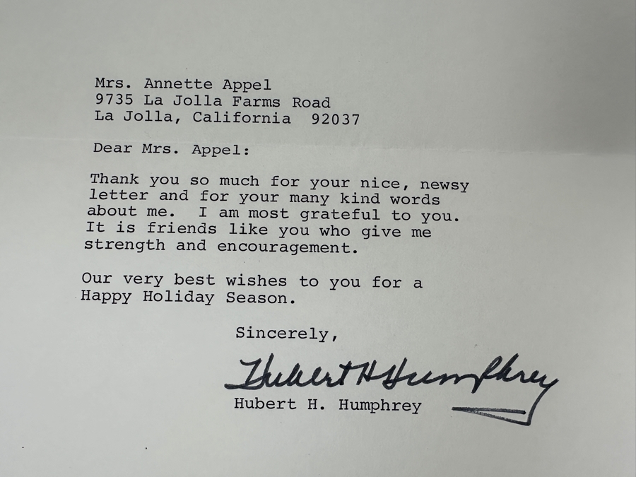 Vintage 1977 Hand Signed Hubert H. Humphrey (1911-1978) Former Vice President And Senator Of The U.S. Personal Letter And Vintage 1978 Hand Signed Muriel Humphrey Personal Letter Signatures [Photo 5]