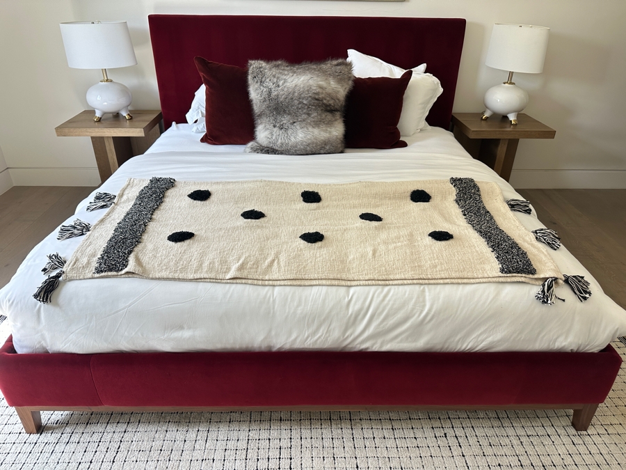 Red Velvet Platform Eastern King Size Bed 80.5W X 87L With New Saatva Organic Cotton Ultra-Premium Luxury Mattress [Photo 3]