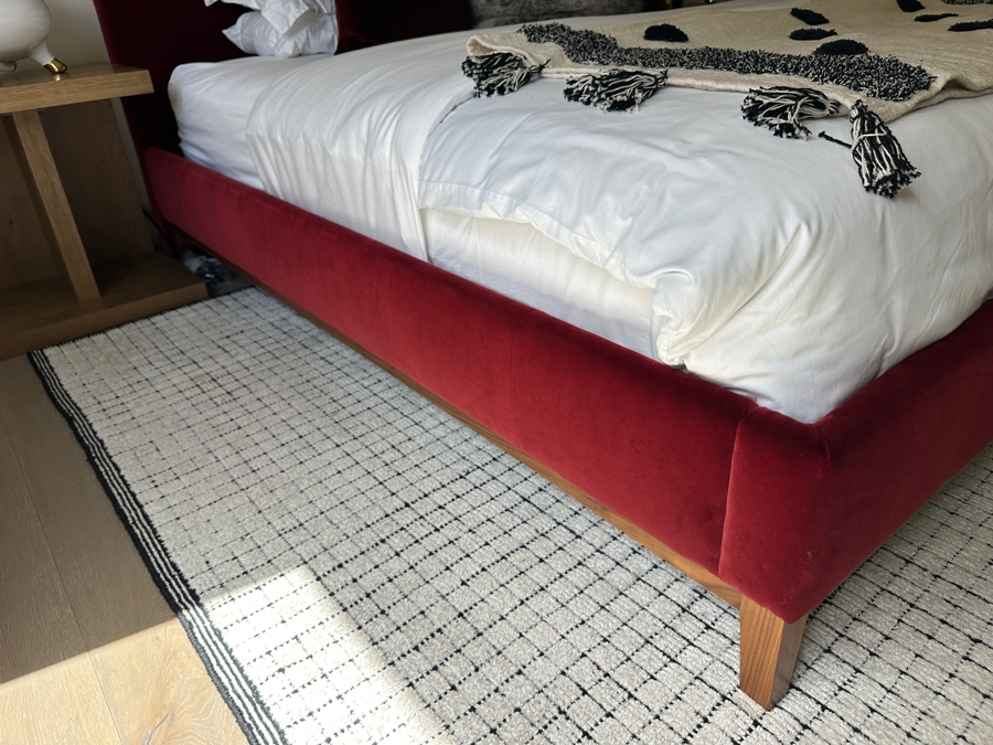 Red Velvet Platform Eastern King Size Bed 80.5W X 87L With New Saatva Organic Cotton Ultra-Premium Luxury Mattress [Photo 7]
