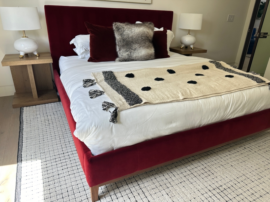 Red Velvet Platform Eastern King Size Bed 80.5W X 87L With New Saatva Organic Cotton Ultra-Premium Luxury Mattress [Photo 4]