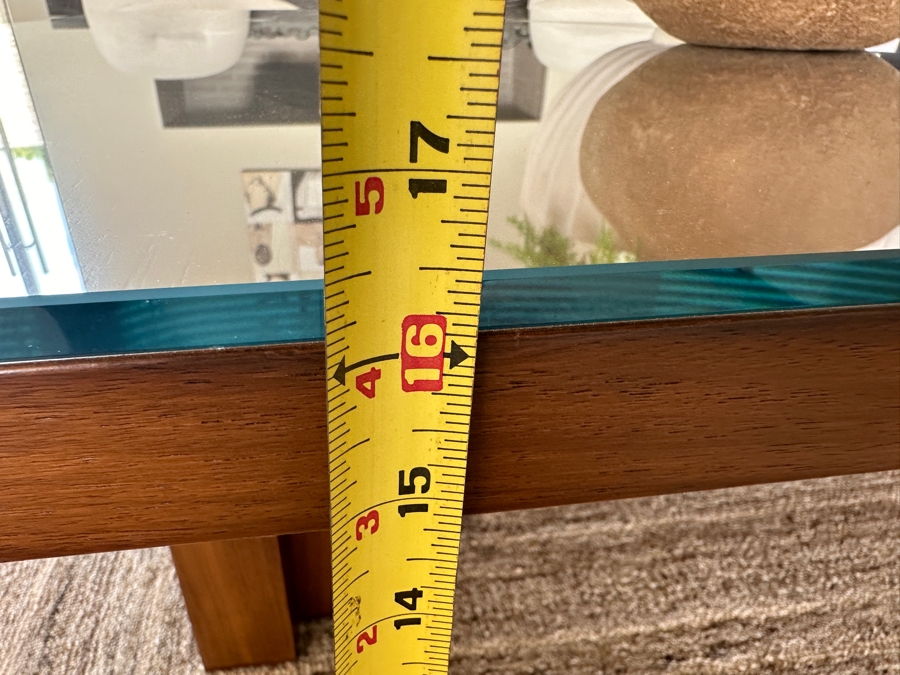 Large Custom Built Wooden Coffee Table With Glass Top 60W X 60D X 16H [Photo 9]