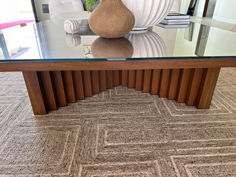 Large Custom Built Wooden Coffee Table With Glass Top 60W X 60D X 16H [Photo 4]