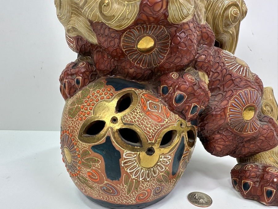 Vintage Japanese Kutani Porcelain Foo Dog Figurine Retails $250 10W X 11H [Photo 6]
