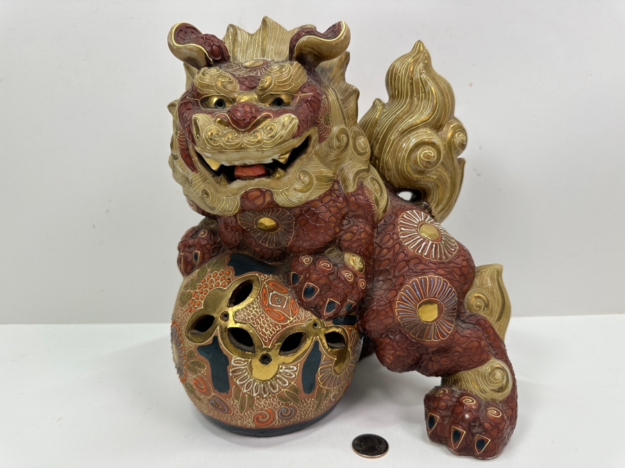 Vintage Japanese Kutani Porcelain Foo Dog Figurine Retails $250 10W X 11H [Photo 3]