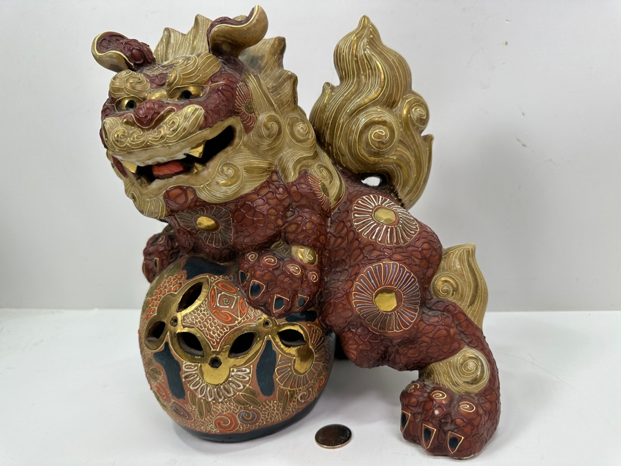 Vintage Japanese Kutani Porcelain Foo Dog Figurine Retails $250 10W X 11H [Photo 7]