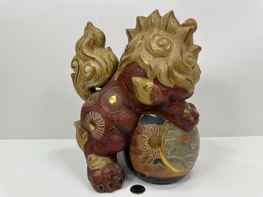 Vintage Japanese Kutani Porcelain Foo Dog Figurine Retails $250 10W X 11H [Photo 8]
