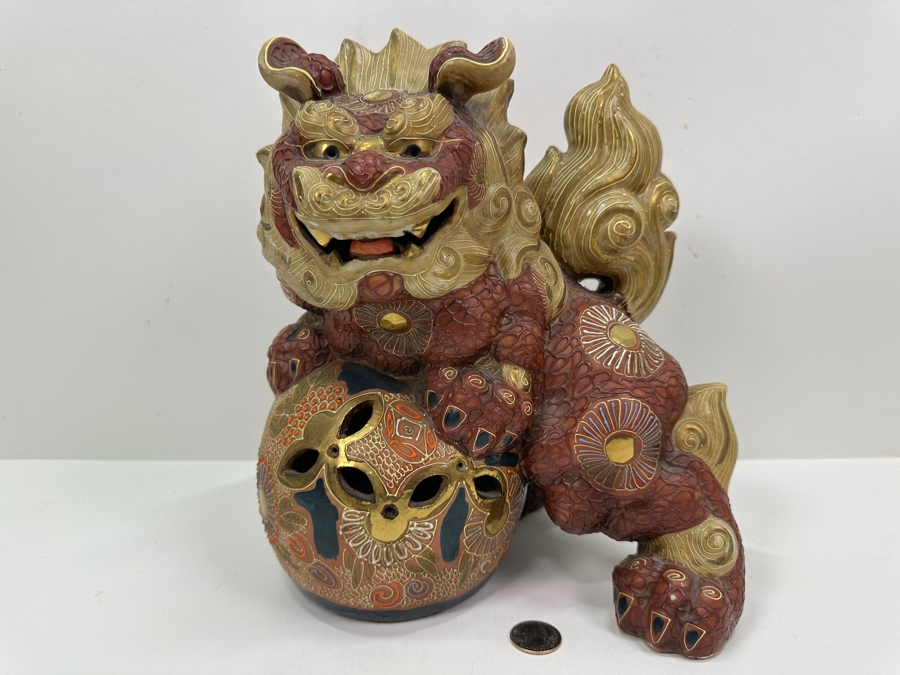 Vintage Japanese Kutani Porcelain Foo Dog Figurine Retails $250 10W X 11H [Photo 2]