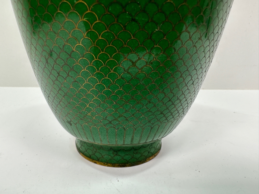Vintage Chinese Green Cloisonné Vase 8'H [Photo 4]
