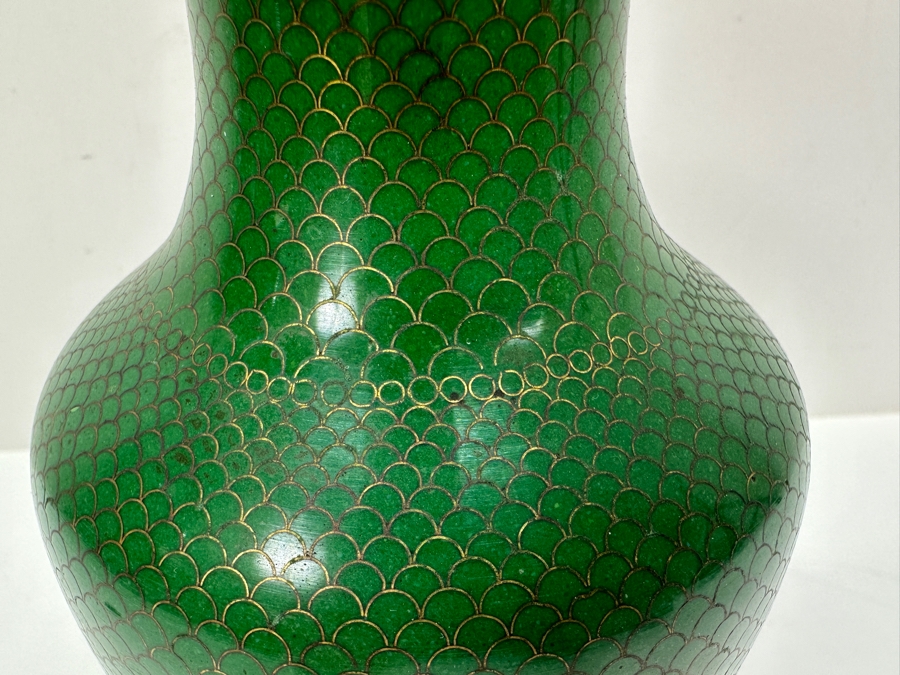 Vintage Chinese Green Cloisonné Vase 8'H [Photo 3]