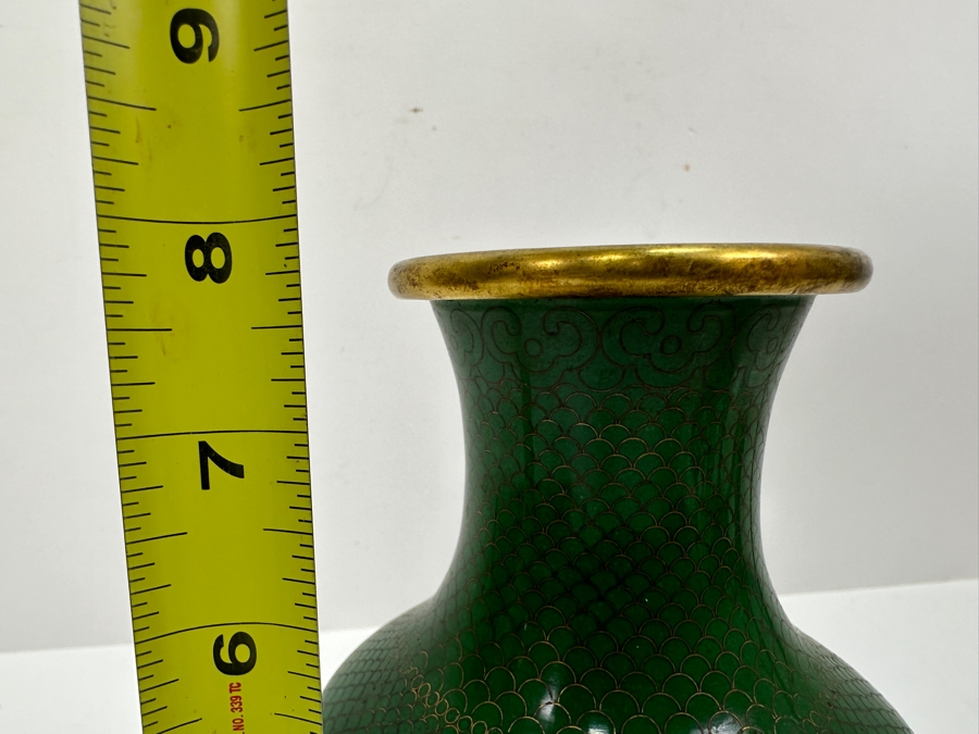 Vintage Chinese Green Cloisonné Vase 8'H [Photo 7]