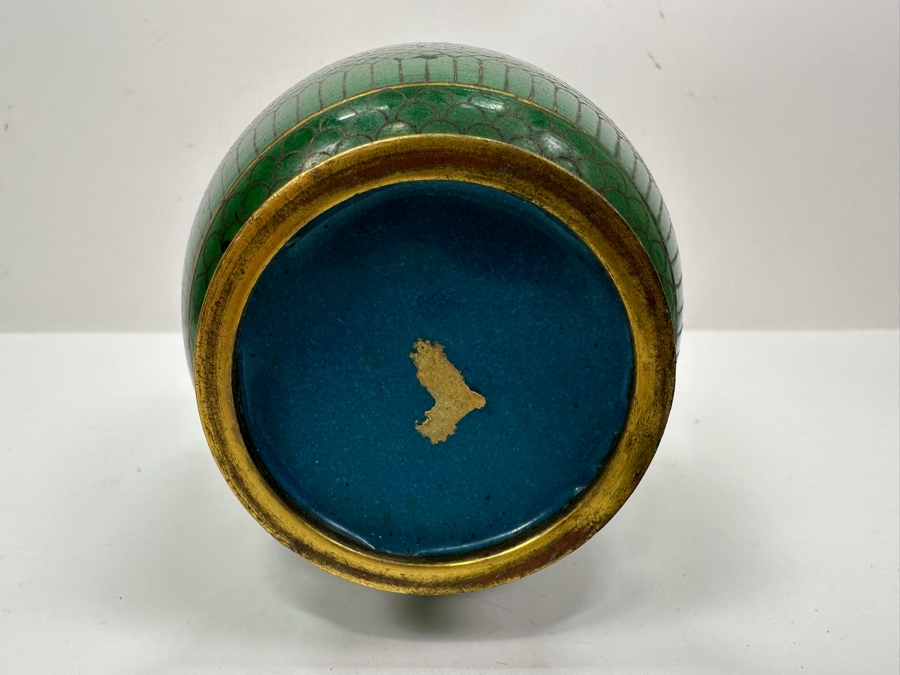 Vintage Chinese Green Cloisonné Vase 8'H [Photo 6]