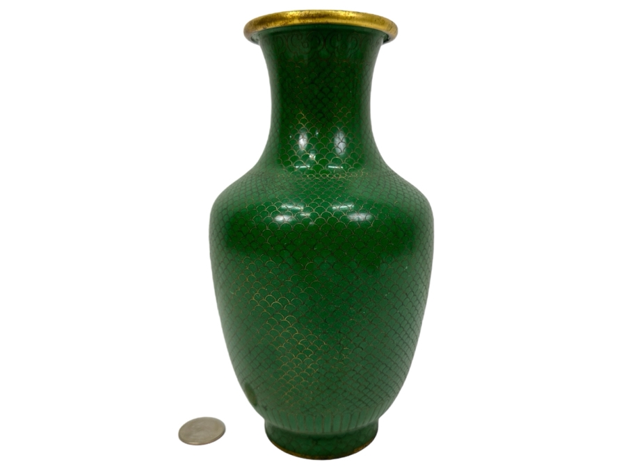 Vintage Chinese Green Cloisonné Vase 8'H