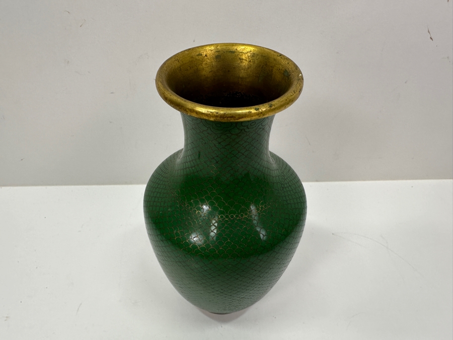 Vintage Chinese Green Cloisonné Vase 8'H [Photo 5]