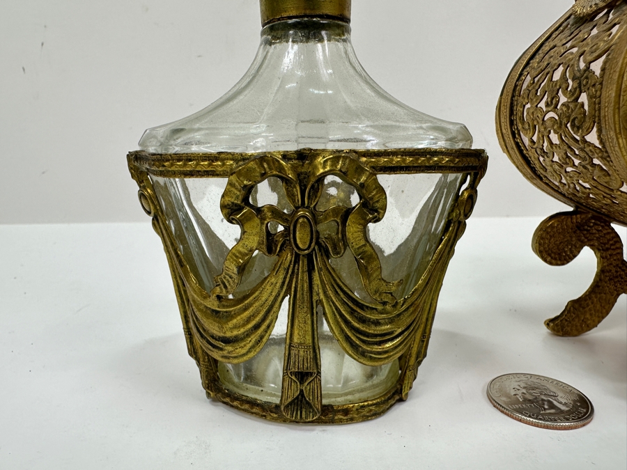 Vintage Gilded Metal Perfume Bottles 6.25' and 9.5'H [Photo 4]