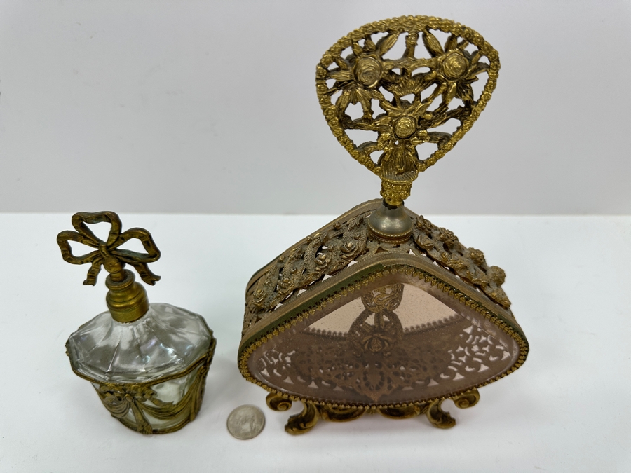 Vintage Gilded Metal Perfume Bottles 6.25' and 9.5'H [Photo 7]