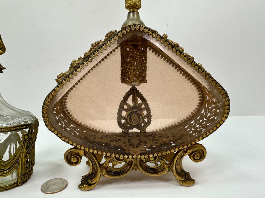 Vintage Gilded Metal Perfume Bottles 6.25' and 9.5'H [Photo 5]