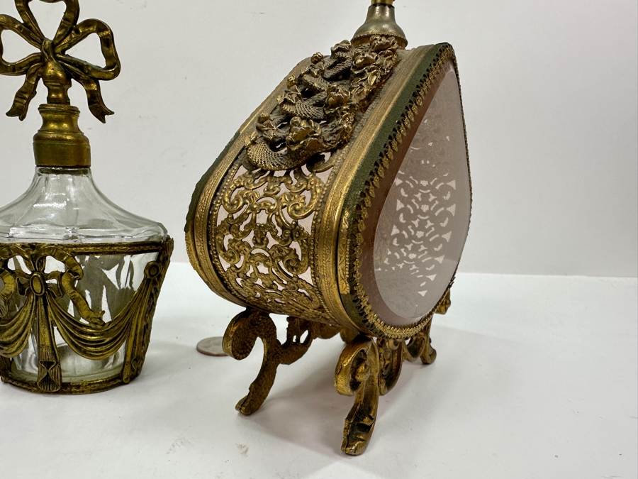 Vintage Gilded Metal Perfume Bottles 6.25' and 9.5'H [Photo 13]