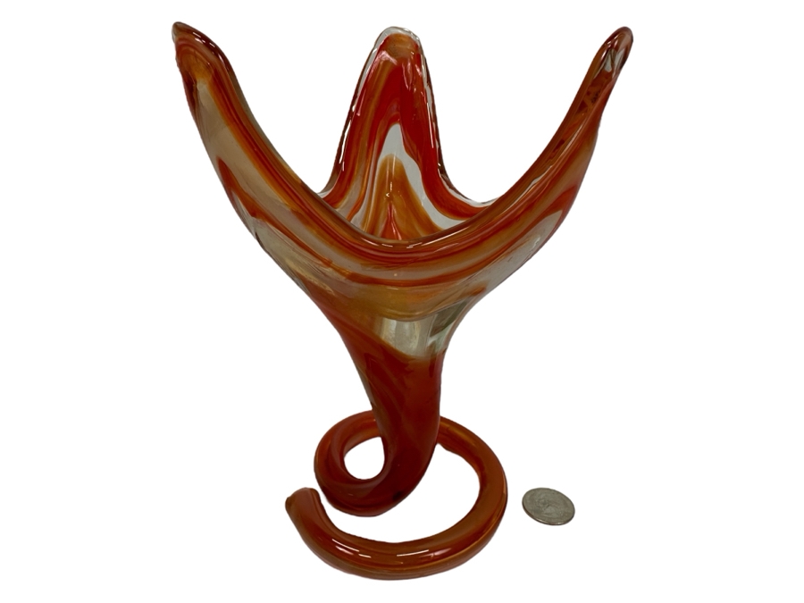 Mid Century Modern Art Glass Tri Point Coiled Vase 8'H 