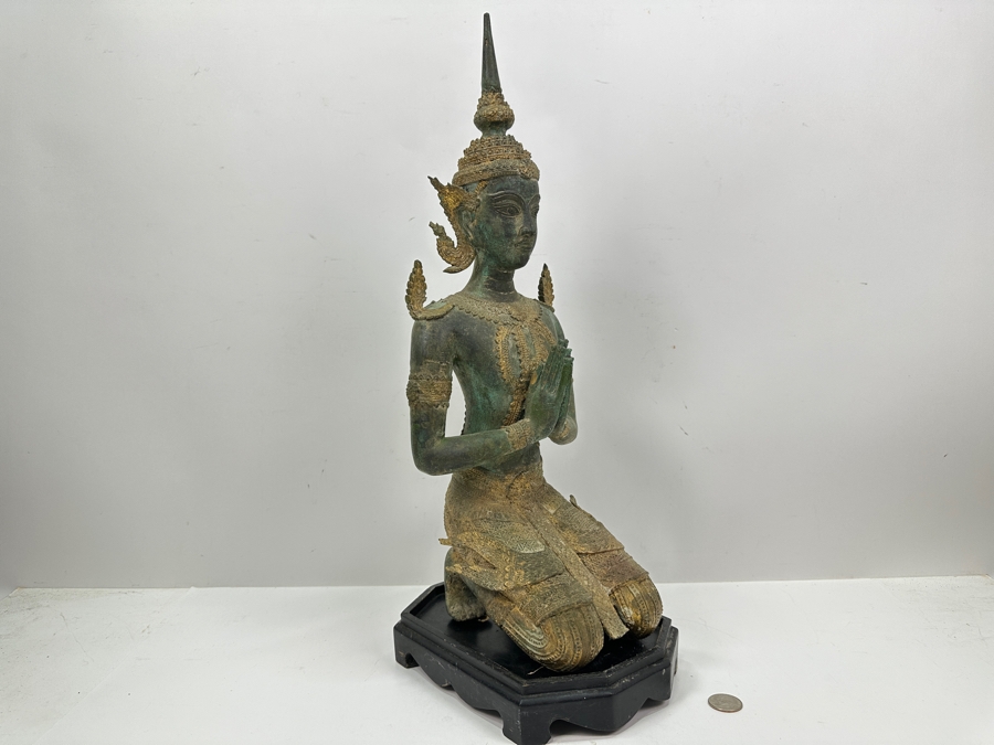 Vintage Thai Theppanom Hindu God Gilt Bronze Statue With Stand 19.5'H Weighs 12.4lbs [Photo 6]