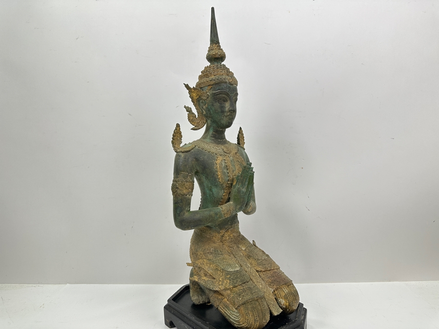 Vintage Thai Theppanom Hindu God Gilt Bronze Statue With Stand 19.5'H Weighs 12.4lbs [Photo 7]