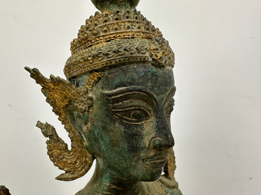 Vintage Thai Theppanom Hindu God Gilt Bronze Statue With Stand 19.5'H Weighs 12.4lbs [Photo 9]
