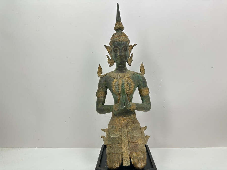 Vintage Thai Theppanom Hindu God Gilt Bronze Statue With Stand 19.5'H Weighs 12.4lbs [Photo 5]