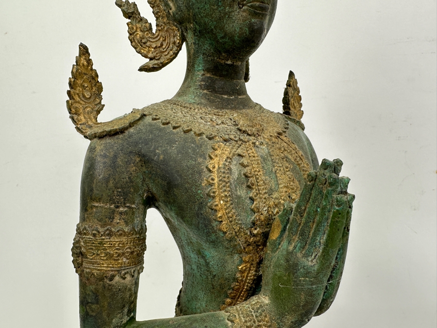 Vintage Thai Theppanom Hindu God Gilt Bronze Statue With Stand 19.5'H Weighs 12.4lbs [Photo 10]