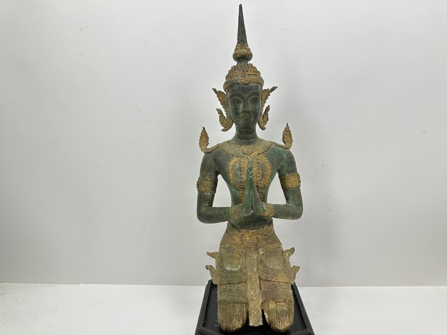 Vintage Thai Theppanom Hindu God Gilt Bronze Statue With Stand 19.5'H Weighs 12.4lbs [Photo 4]