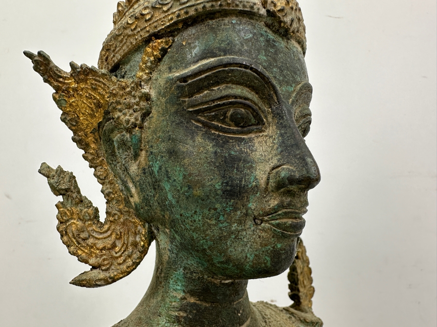 Vintage Thai Theppanom Hindu God Gilt Bronze Statue With Stand 19.5'H Weighs 12.4lbs [Photo 8]