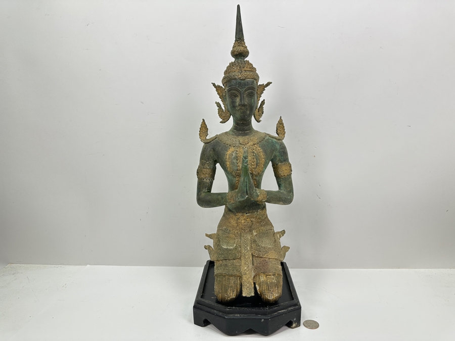 Vintage Thai Theppanom Hindu God Gilt Bronze Statue With Stand 19.5'H Weighs 12.4lbs [Photo 3]