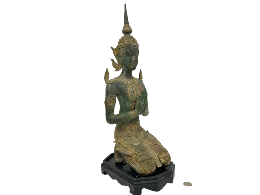 Vintage Thai Theppanom Hindu God Gilt Bronze Statue With Stand 19.5'H Weighs 12.4lbs [Photo 1]