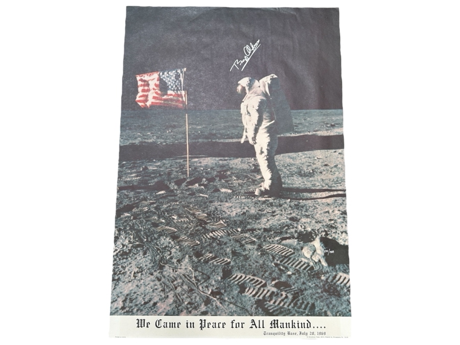 Hand Signed Buzz Aldrin Man On The Moon Poster 'We Came In Peace For All Makind... Tranquility Base, July 20, 1969 Numbered 574 Of 1969 23'W X 34'H