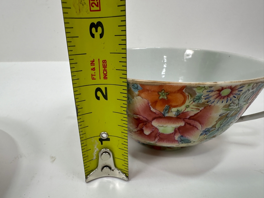 Antique Chinese Republic Period Export Hand Painted Double Handled Cup 2H And Saucer 6W [Photo 16]